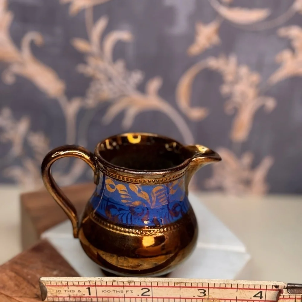 Antique 19th Century English Copper Luster Blue Floral Band Creamer Lot B
